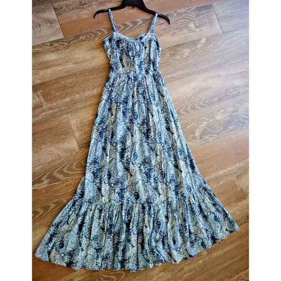 Joie 8895DR03315 Women's Sz XS Blue Elissabet Printed Tie Back Maxi Dress - Picture 1 of 13